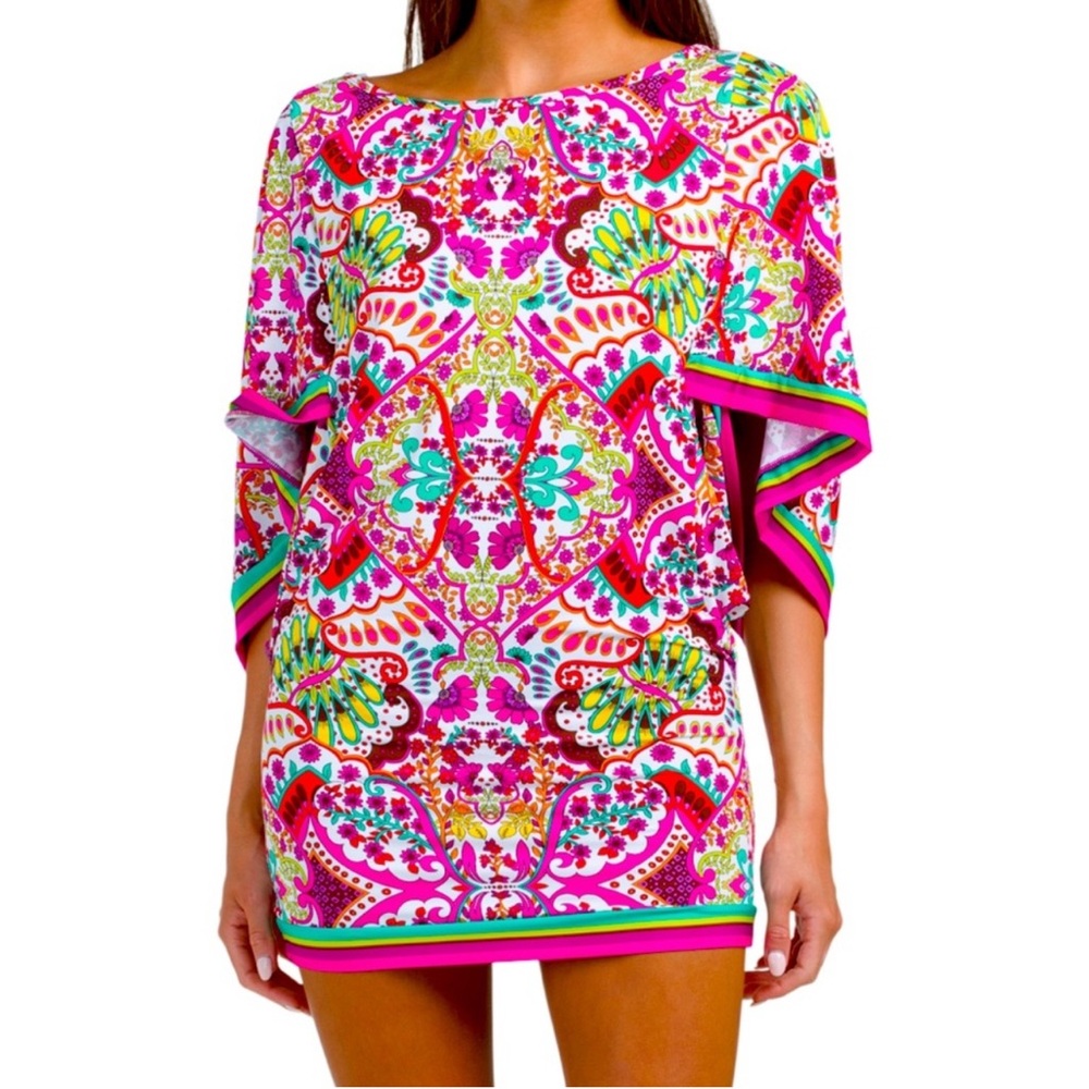 NWT Trina Turk Hawaiian Garden Boatneck Tunic Swim Cover-Up Dress Size L